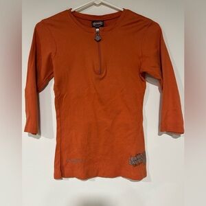 Harley-Davidson Women's 1/4 Zip Shirt Size S Small Orange 3/4 Sleeve